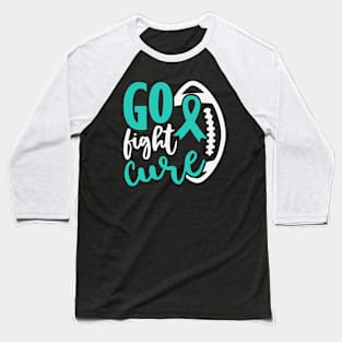 Football Tackle Go Fight Cure PCOS Awareness Teal Ribbon Warrior Support Baseball T-Shirt